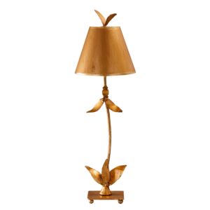 Red Bell Gold 1-Light Buffet Lamp in Gold leaf and w with leafs