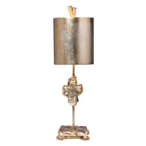 Cross Silver 1-Light Table Lamp in Silver leaf w with carved cross on complementing mounting