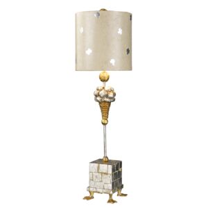 Pompadour X 1-Light Table Lamp in Gold and silver leaf and w with pompadour inspired