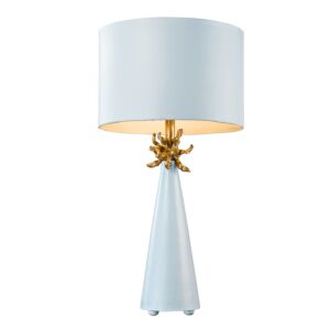 Neo Blue 1-Light Table Lamp in Le Ciel Blue cone w with gold leafed anemone and lamp holder