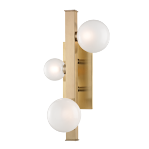Hudson Valley Mini Hinsdale 3 Light 18 Inch Wall Sconce in Aged Brass