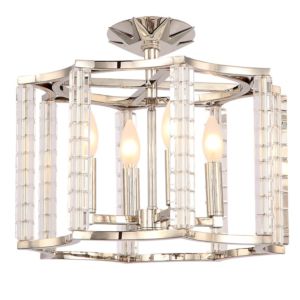 Crystorama Carson 4 Light 16 Inch Ceiling Light in Polished Nickel with Crystal Cubes Crystals