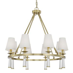 Crystorama Baxter 8 Light 31 Inch Transitional Chandelier in Aged Brass with Glass Finials Crystals
