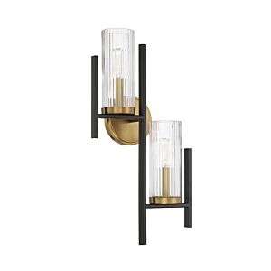 Midland 2-Light Wall Sconce in Matte Black with Warm Brass Accents