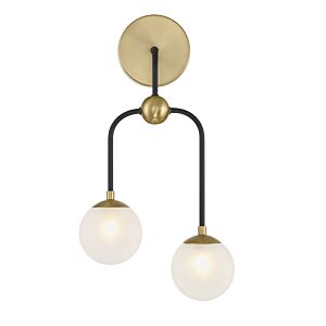 Couplet 2-Light Wall Sconce in Matte Black with Warm Brass Accents