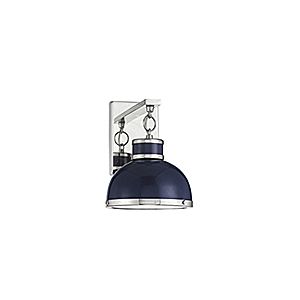 Corning 1-Light Wall Sconce in Navy with Polished Nickel Accents