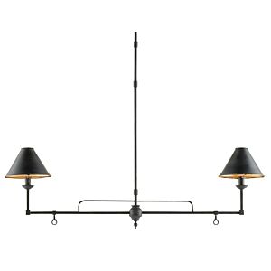 Currey & Company 2 Light 25 Inch Prosperity Rectangular Chandelier in French Black and Contemporary Gold Leaf Interior
