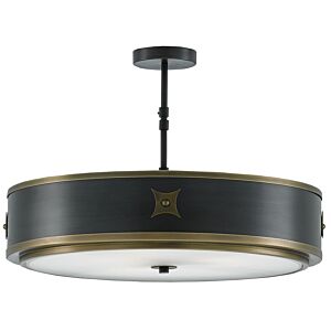 Currey & Company 3 Light 13 Inch Huntsman Pendant in Satin Black and Antique Brass and White