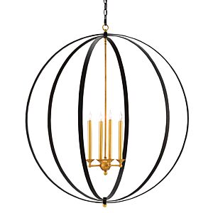 Currey & Company 4 Light 39 Inch Ogden Orb Chandelier in Chinois Antique Gold Leaf and Black