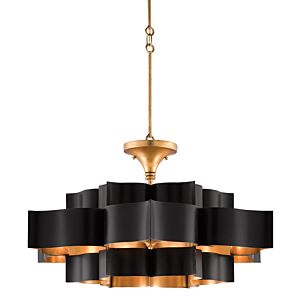 Currey & Company Grand Lotus Large Chandelier in Satin Black