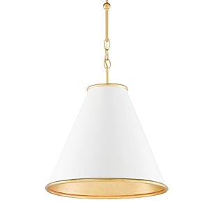 Pierrepont 1-Light Pendant in Painted Gesso White with Contemporary Gold Leaf with Painted Gold