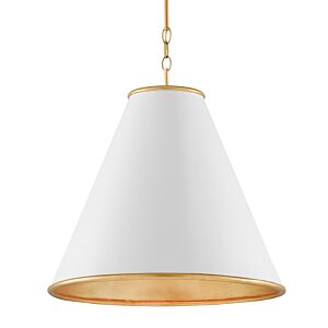 Pierrepont 1-Light Pendant in Painted Gesso White with Contemporary Gold Leaf with Painted Gold