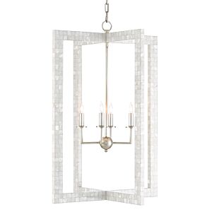 Arietta 4-Light Chandelier in Mother of Pearl with Contemporary Silver Leaf