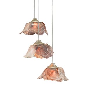 Catrice 3-Light Pendant in Painted Silver with Contemporary Silver Leaf with Natural Shell
