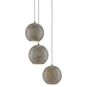 Giro 3-Light Pendant in Painted Silver with Nickel with Blue