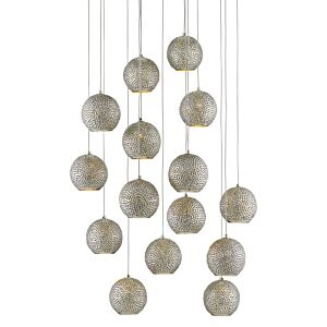 Giro 15-Light 15 Light Pendant in Painted Silver with Nickel with Blue