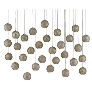 Giro 30-Light 30 Light Pendant in Painted Silver with Nickel with Blue