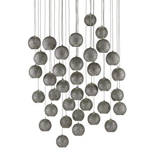 Giro 36-Light 36 Light Pendant in Painted Silver with Nickel with Blue