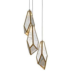 Glace 3-Light Pendant in Painted Silver with Antique Brass