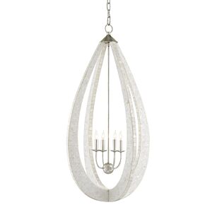 Arietta 4-Light Chandelier in White with Pearl with Silver Leaf