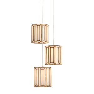 Daze 3-Light Pendant in Antique Brass with White with Painted Silver