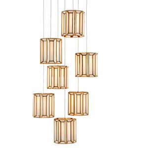 Daze 7-Light Pendant in Antique Brass with White with Painted Silver