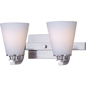 Maxim Conical 13 Inch 2 Light Satin White Glass Bathroom Vanity Light in Satin Nickel