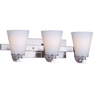 Maxim Conical 19 Inch 3 Light Satin White Glass Bathroom Vanity Light in Satin Nickel