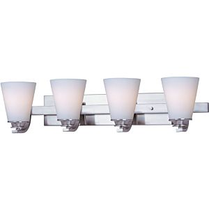 Maxim Conical 26.25 Inch 4 Light Satin White Bathroom Vanity Light in Satin Nickel