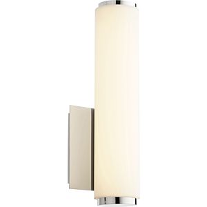 Quorum Transitional 13 Inch Wall Sconce in Polished Nickel with Matte White Acrylic