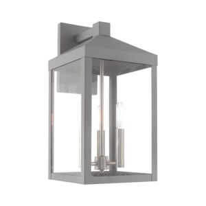 Nyack 3-Light Outdoor Wall Lantern in Nordic Gray w with Brushed Nickels