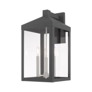 Nyack 3-Light Outdoor Wall Lantern in Scandinavian Gray w with Brushed Nickels