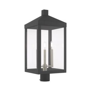 Nyack 3-Light Post-Top Lanterm in Scandinavian Gray w with Brushed Nickels