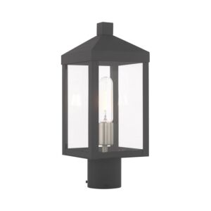 Nyack 1-Light Outdoor Post-Top Lanterm in Scandinavian Gray w with Brushed Nickels