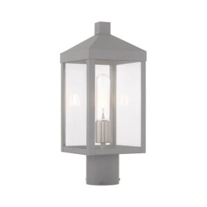 Nyack 1-Light Outdoor Post-Top Lanterm in Nordic Gray w with Brushed Nickels