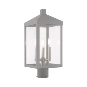 Nyack 3-Light Post-Top Lanterm in Nordic Gray w with Brushed Nickels