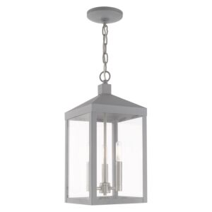Nyack 3-Light Outdoor Pendant in Nordic Gray w with Brushed Nickels