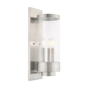 Hillcrest 3-Light Outdoor Wall Lantern in Brushed Nickel