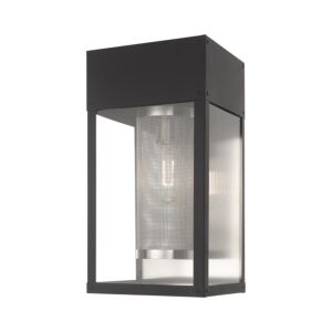 Franklin 1-Light Outdoor Wall Lantern in Black w with Brushed Nickel Stainless Steel
