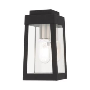 Oslo 1-Light Outdoor Wall Lantern in Black w with Brushed Nickels and Polished Chrome Stainless Steel