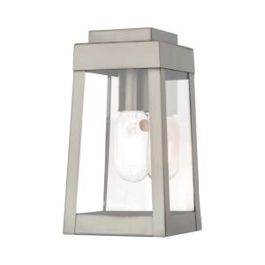 Oslo 1-Light Outdoor Wall Lantern in Brushed Nickel w with Polished Chrome Stainless Steel