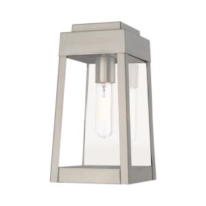 Oslo 1-Light Outdoor Wall Lantern in Brushed Nickel w with Polished Chrome Stainless Steel