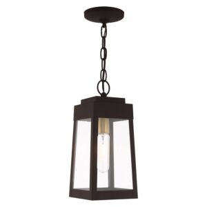 Oslo 1-Light Outdoor Pendant in Bronze w with Antique Brass