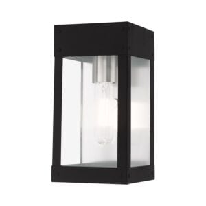 Barrett 1-Light Outdoor Wall Lantern in Black w with Brushed Nickel w/ Brushed Nickel Stainless Steel