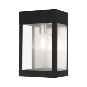 Barrett 1-Light Outdoor Wall Lantern in Black w with Brushed Nickel w/ Brushed Nickel Stainless Steel