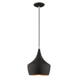 Waldorf 1-Light Mini Pendant in Black w with Brushed Nickels