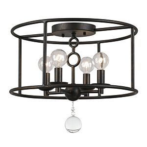 Crystorama Cameron 4 Light 15 Inch Ceiling Light in English Bronze with Clear Glass Drops Crystals