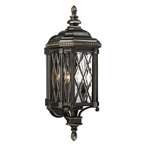 The Great Outdoors Bexley Manor 4 Light 25 Inch Outdoor Wall Light in Black with Gold Highlights