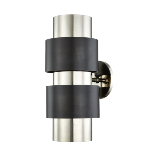 Hudson Valley Cyrus 2 Light 14 Inch Wall Sconce in Polished Nickel and Old Bronze