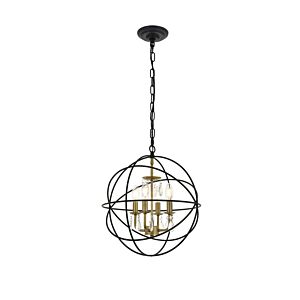 Wallace 4-Light Pendant in Matte Black and Brass